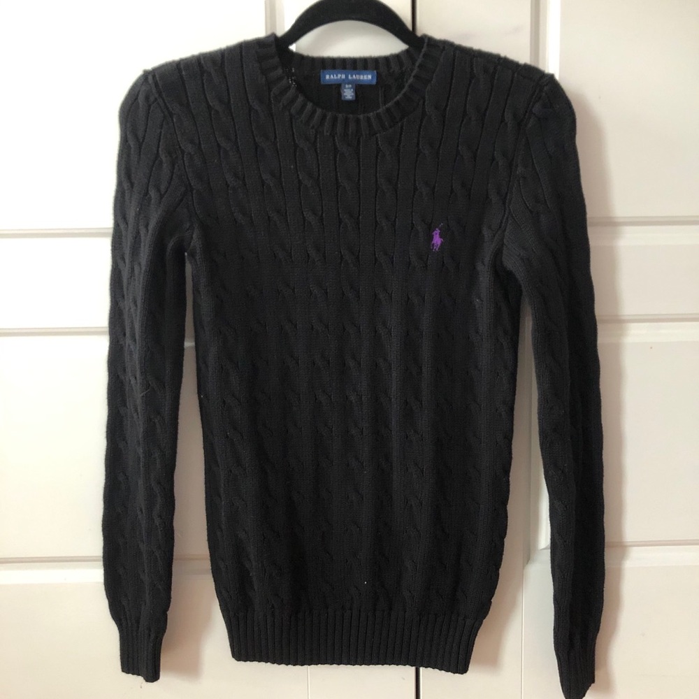 Ralph Lauren Black Cable-Knit Crewneck Sweater